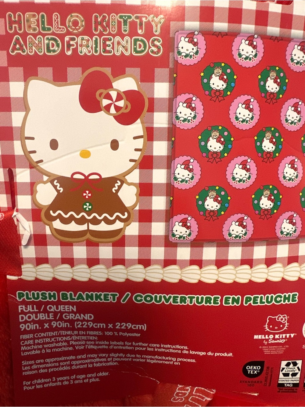 Hello Kitty Red & Pink Holiday Plush Throw Blanket